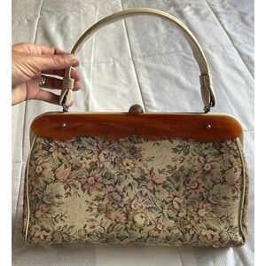 Vintage Verdi Bakelite Purse Floral Tapestry Luggage Print Hand‎ Bag